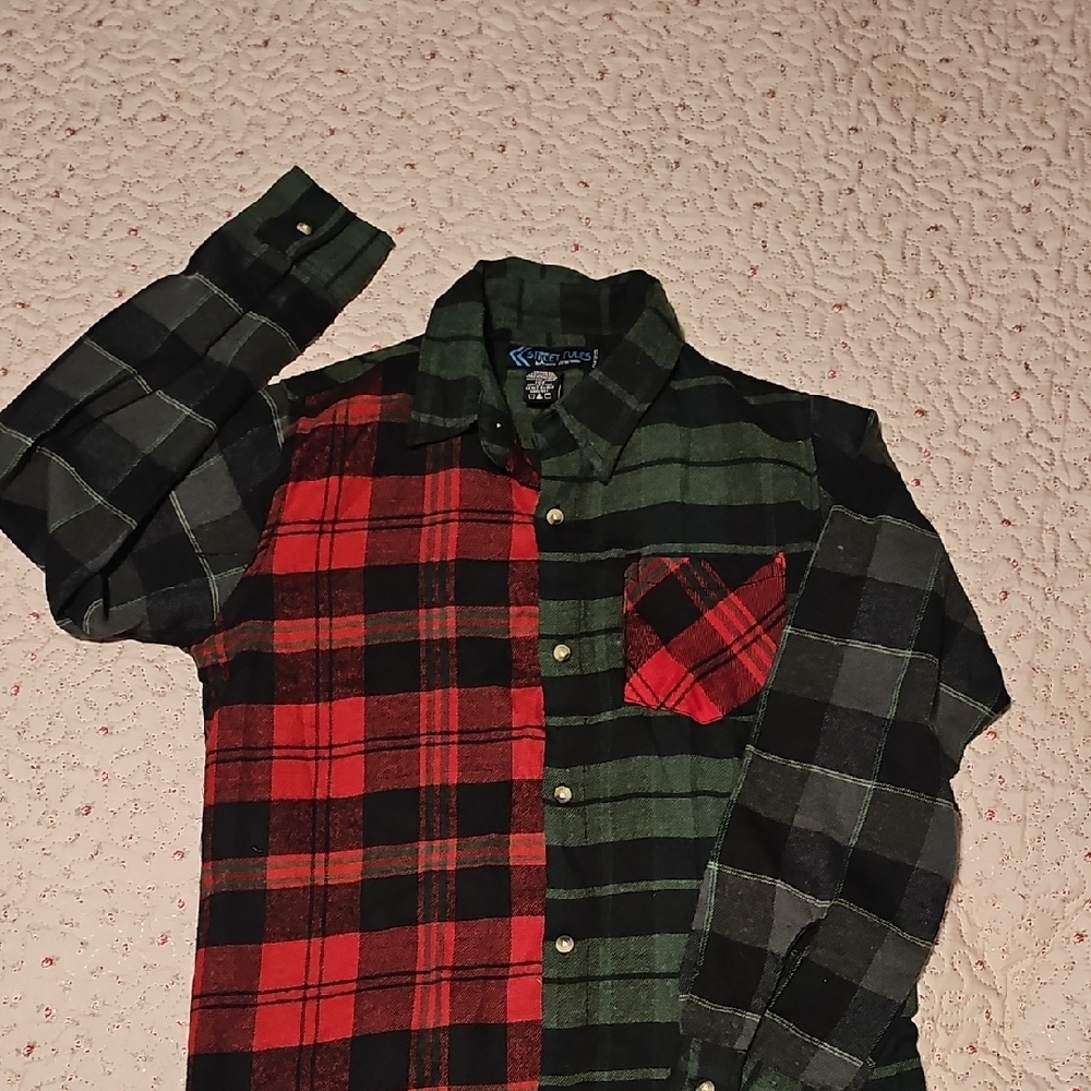 Boys Patchwork Plaid Shirt - Red and Green